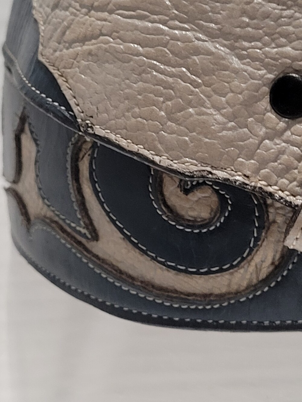 Tony Lama Mens Western Cowboy Leather Belt 46 Blue Grey Cowhide Leather W Buckle - Picture 3 of 16
